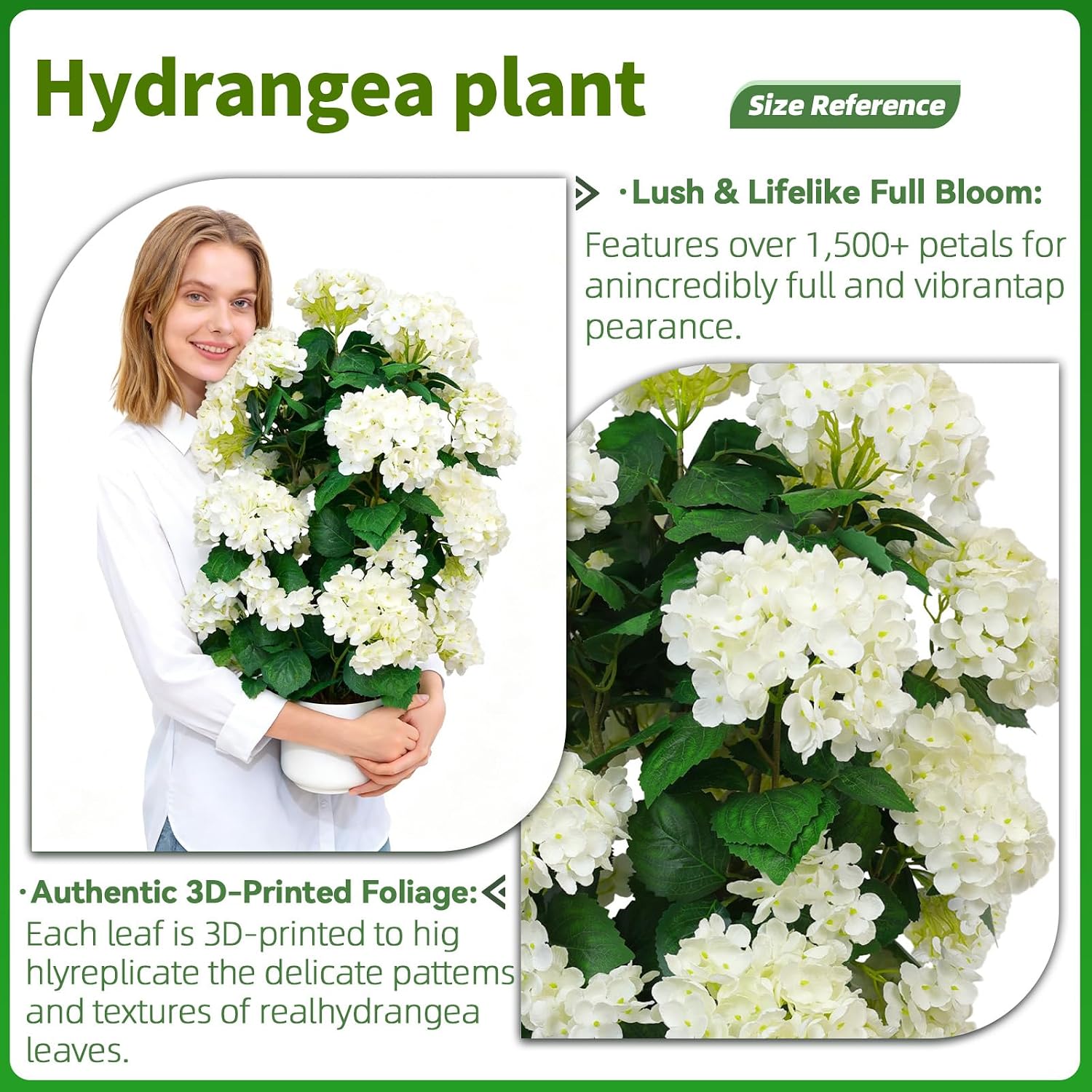 Faux Hydrangea Tree 30' Tall (2 Pack), Artificial Hydrangea Plant in Pot with White Flowers, Realistic Hydrangea Tree for Indoor Outdoor Porch, Patio, Home Decor