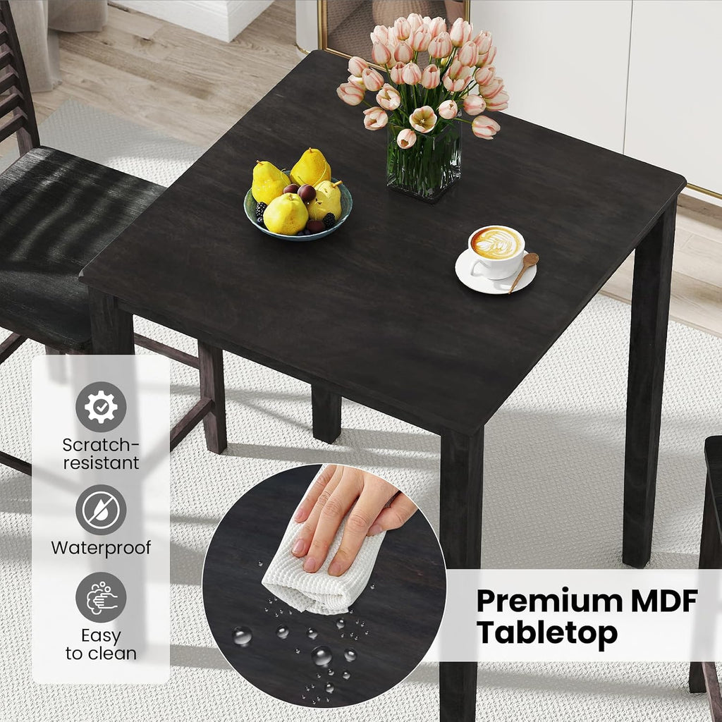 Giantex 5-Piece Dining Table Set for 4, Counter-Height Square Kitchen Table and Chairs Set with Rubber Wood Frame, Curved Back, Footrest, Bar Table Set for Small Place Dinette Breakfast Nook
