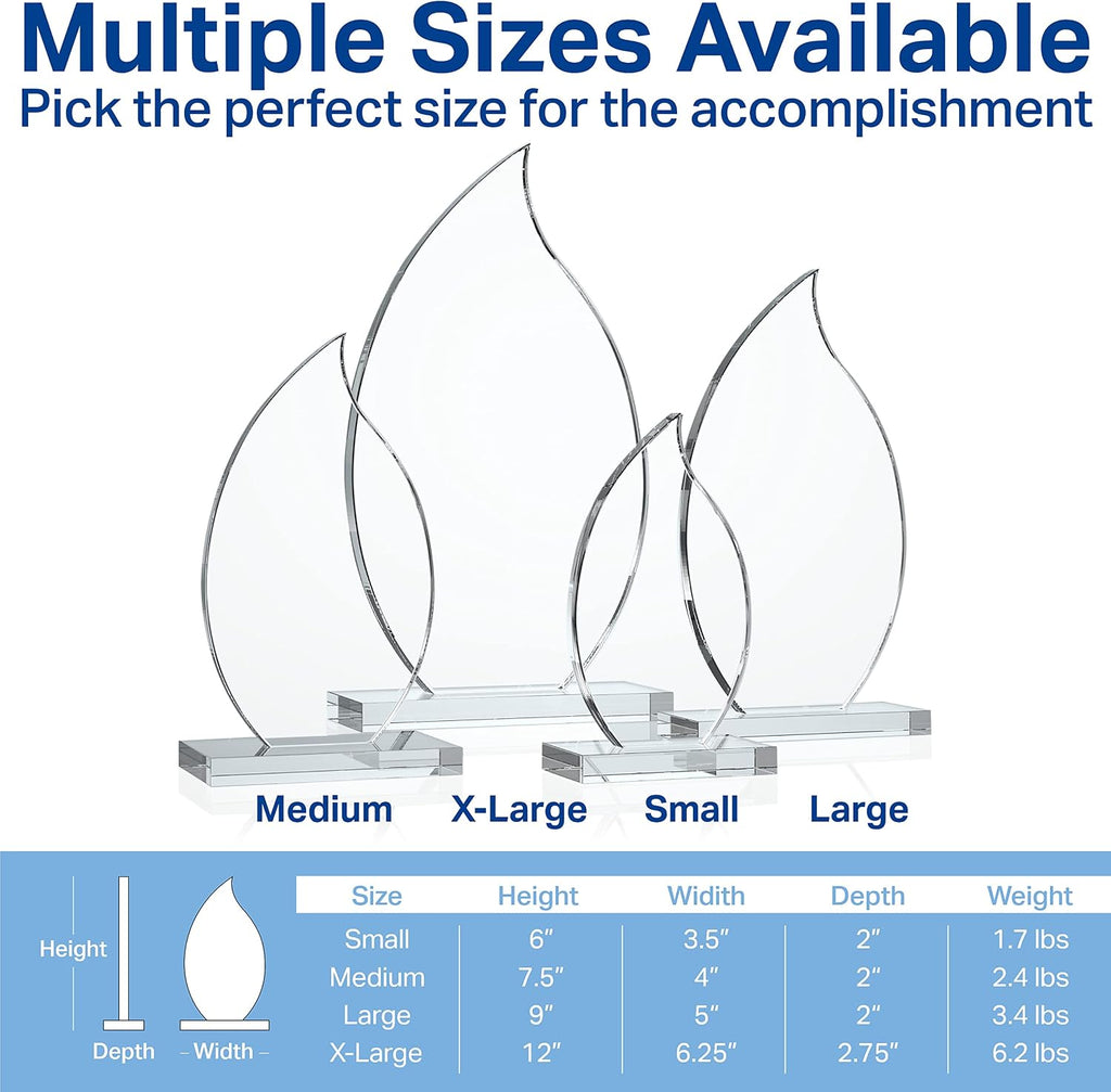 Crystal Flame-Shaped Personalized Achievement Award Trophy – Custom Engraved Glass Plaque for Employee Recognition, Retirement, Appreciation, or Years of Service (Flame Plaque, 7.5' H)