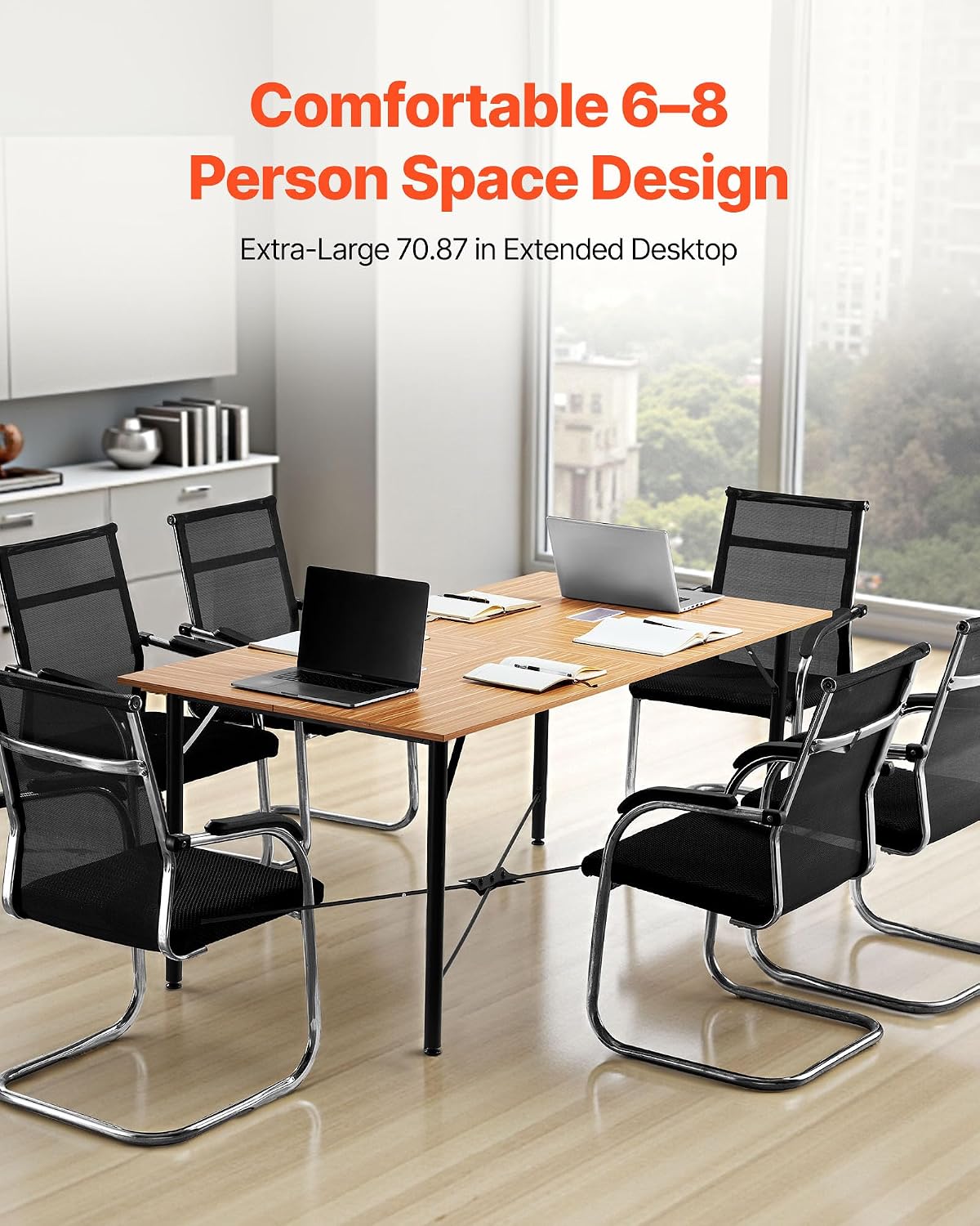 VEVOR Conference Table, 6 ft Office Meeting Table for 6-8 Person, Modern Rectangle Seminar Desk with Metal Legs, Meeting Desk Ideal for Office, Boardroom, Conference Room, Easy Assembly, Brown