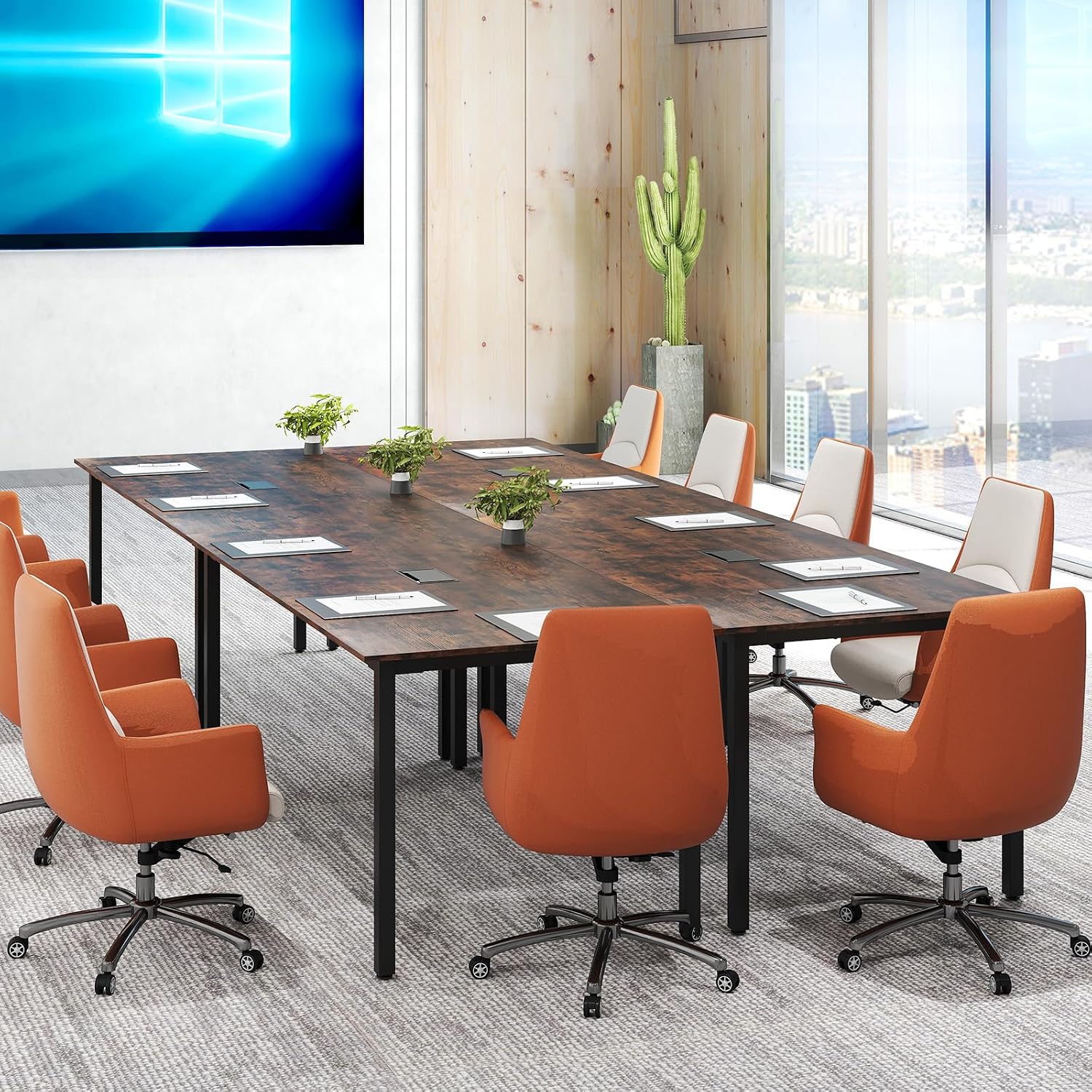 LDAILY 6ft Conference Table, 71'x35.5' Large Meeting Table with Sturdy Metal Legs & Cable Grommet, 8-10 People Conference Room Table for Training Space, Boardrooms, Collaborative Zones (2)