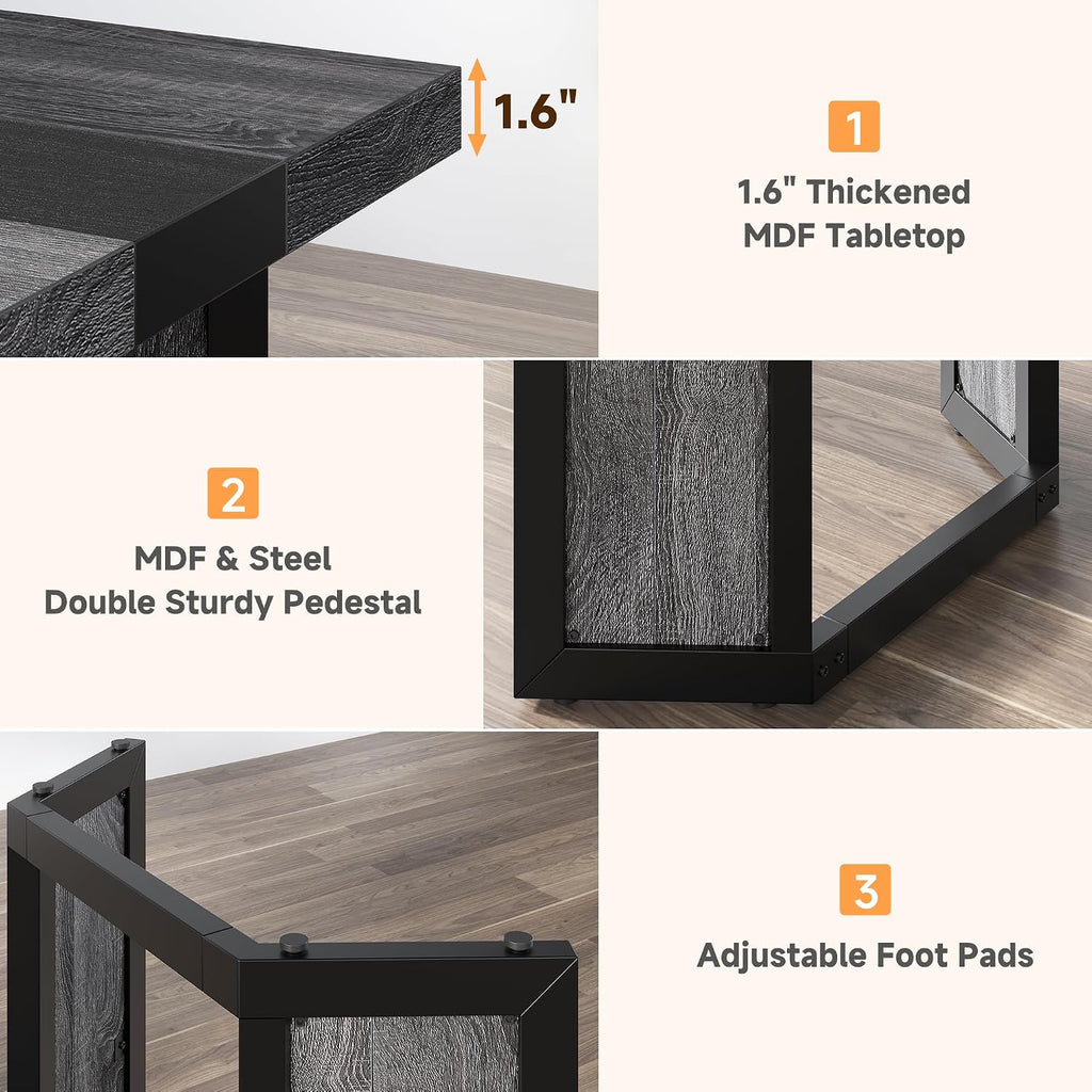 knoworld Industrial Dining Table for 6-8 People, 71' Large Long Wooden Kitchen Table with Sturdy Metal Frame & Brown Finish, Rustic Style Rectangular Dinner Table for Dining Room, Kitchen (Oak Gray)