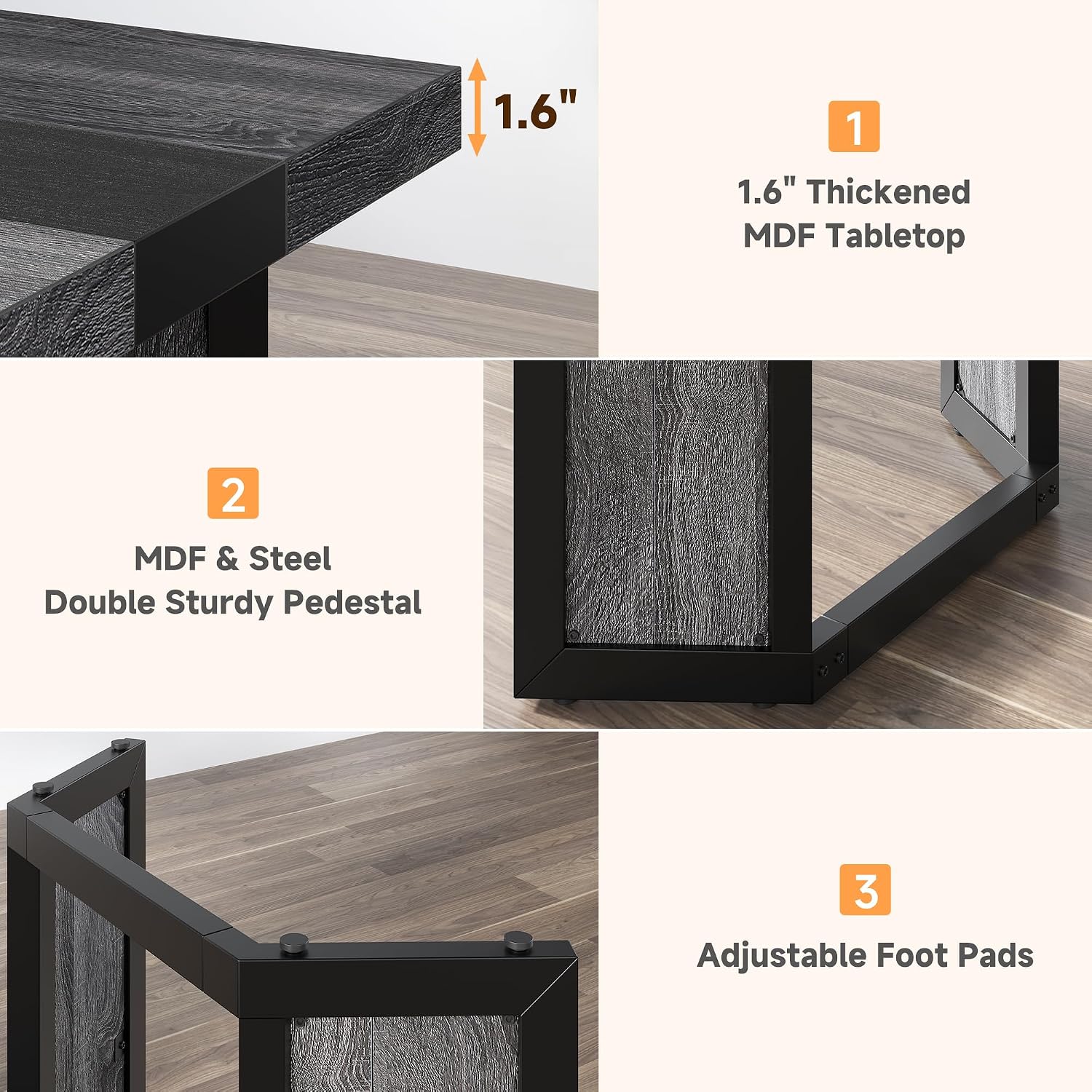 knoworld Industrial Dining Table for 6-8 People, 71' Large Long Wooden Kitchen Table with Sturdy Metal Frame & Brown Finish, Rustic Style Rectangular Dinner Table for Dining Room, Kitchen (Oak Gray)
