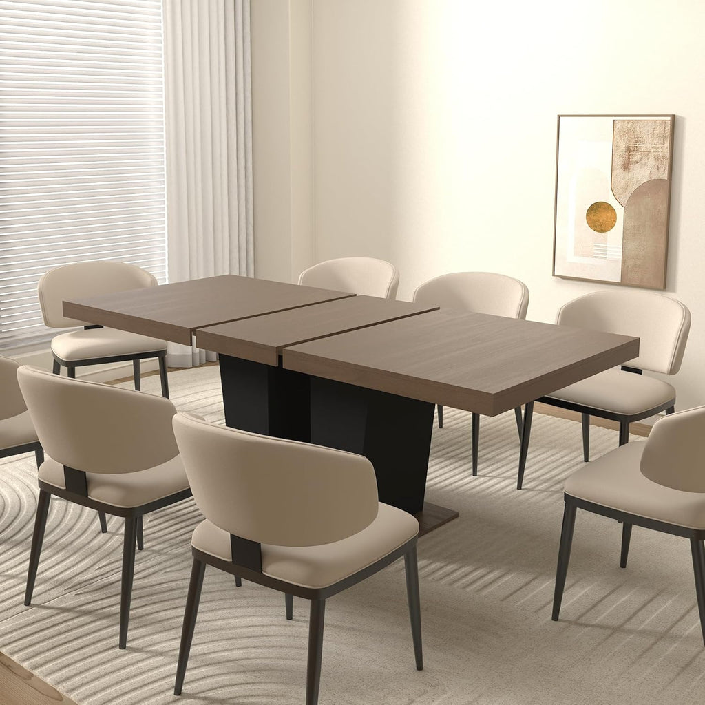 78.74'' Extendable Rectangular Dining Table for 4-8, Modern Mid-Century Wood Expandable Kitchen Dinner Conference Table for Living Room Office, 2 Widen Pedestal Base, Brown