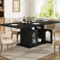 HSH Black Dining Table for 4 to 6, Modern Kitchen Dining Room Table with 3-Tier Storage Shelf and Acrylic Door Cabinet, Rectangular Wooden Dinner Tables for Home Kitchen Living Room, Black Oak，63 in