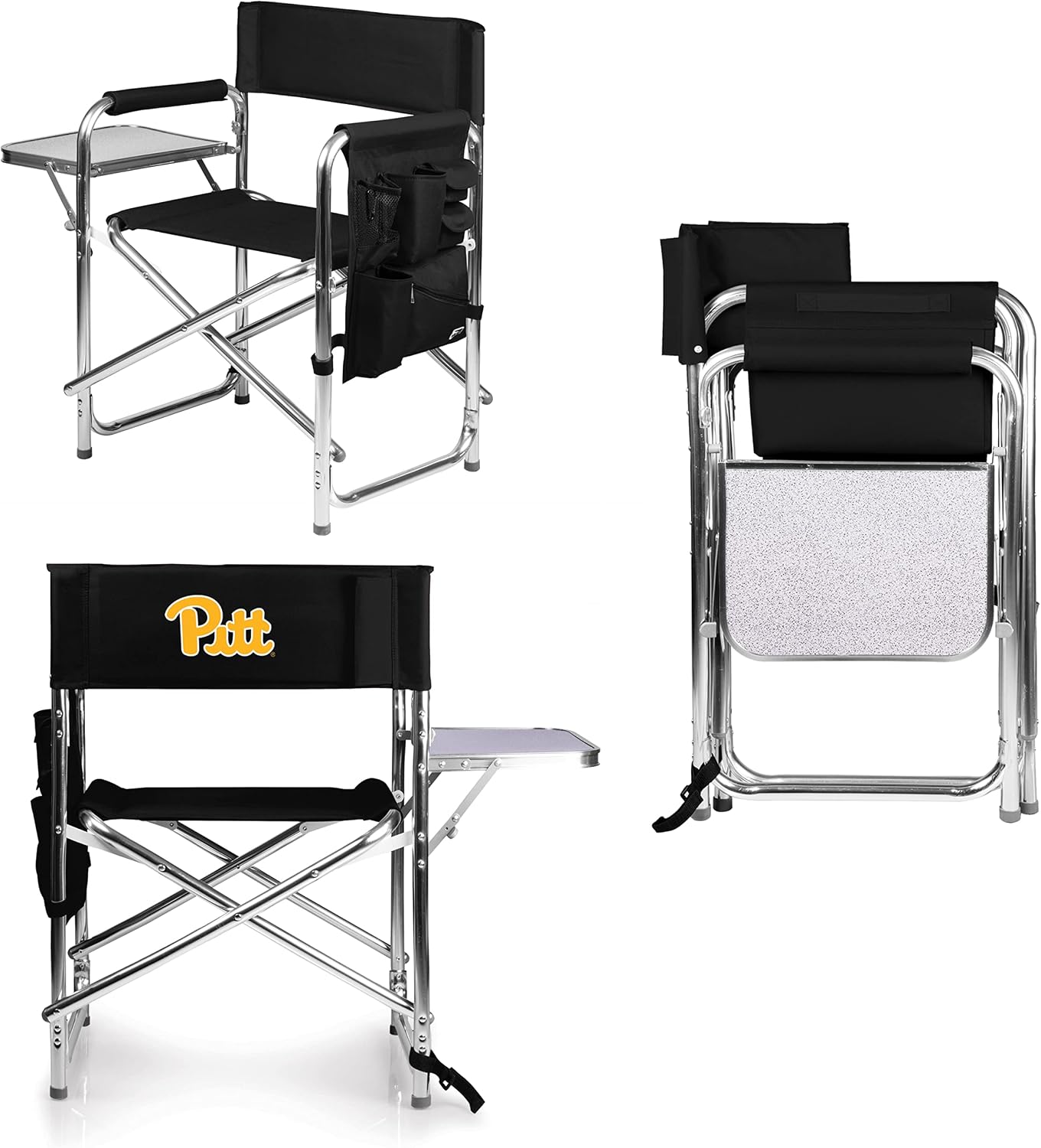 PICNIC TIME NCAA Alabama Crimson Tide Sports Chair with Side Table, Beach Chair, Camp Chair for Adults, (Black)