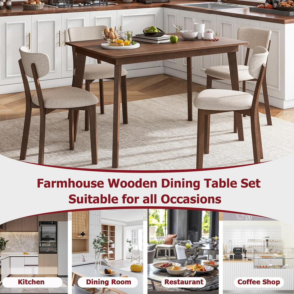 Tangkula Dining Table Set for 4, Dinette Set with Table and 4 Padded Seat, Rubber Wood Legs, Curved Backrest, Mid-Century Modern Kitchen Table Chairs Set of 4 for Living Room, Dining Room