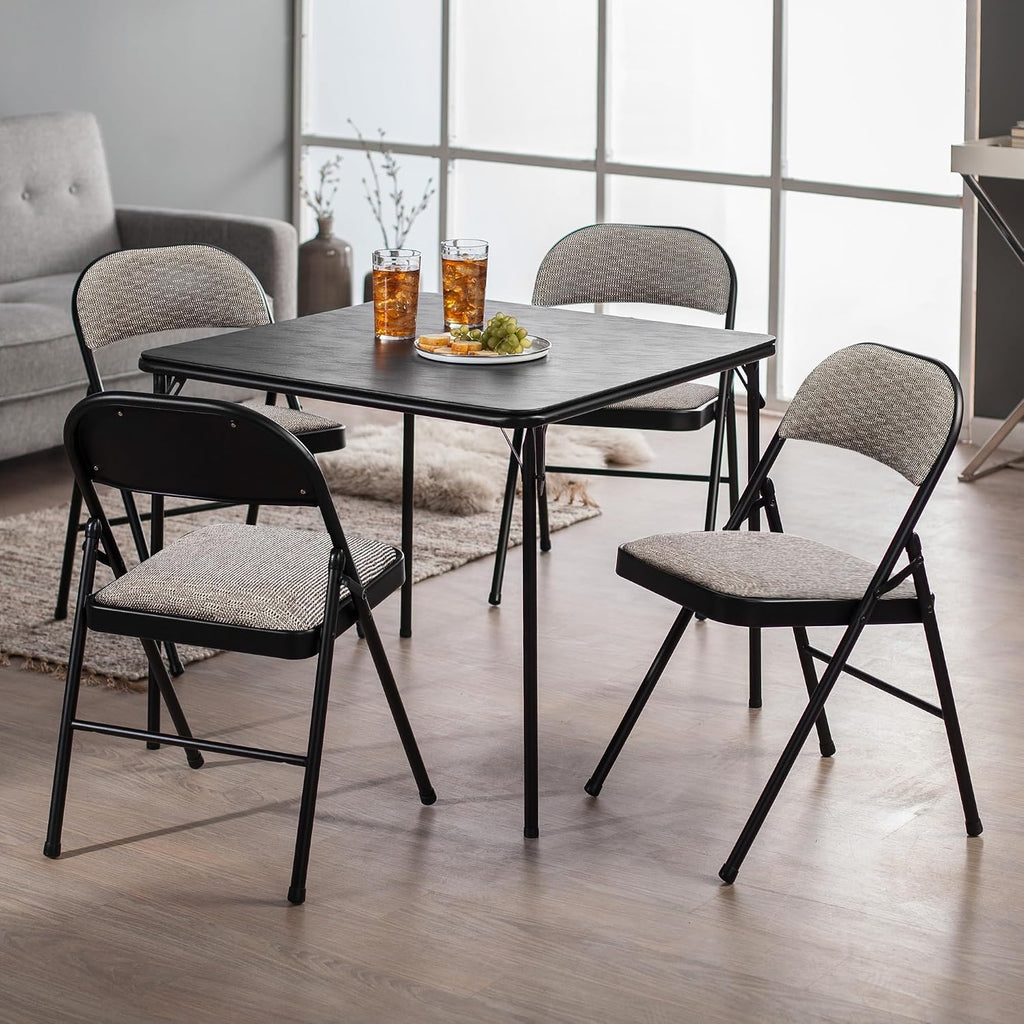 MECO 4-Pack Portable Padded Foldable Chairs, Lightweight and Cushioned Metal Fabric Folding Chair, Sudden Comfort, Black - Compact and Collapsible Furniture for Indoor and Outdoor Use