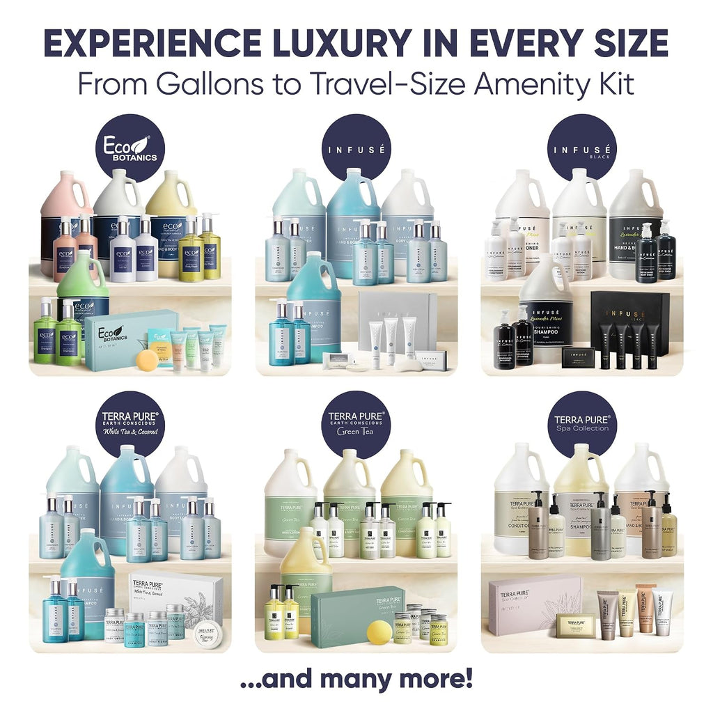 Aqua Organics Amenity Kit | Boxed Hotel Toiletries Bulk Set | 1 oz Shampoo, Conditioner, Lotion, Body Wash & Bar Soap | 300 Sets per Case