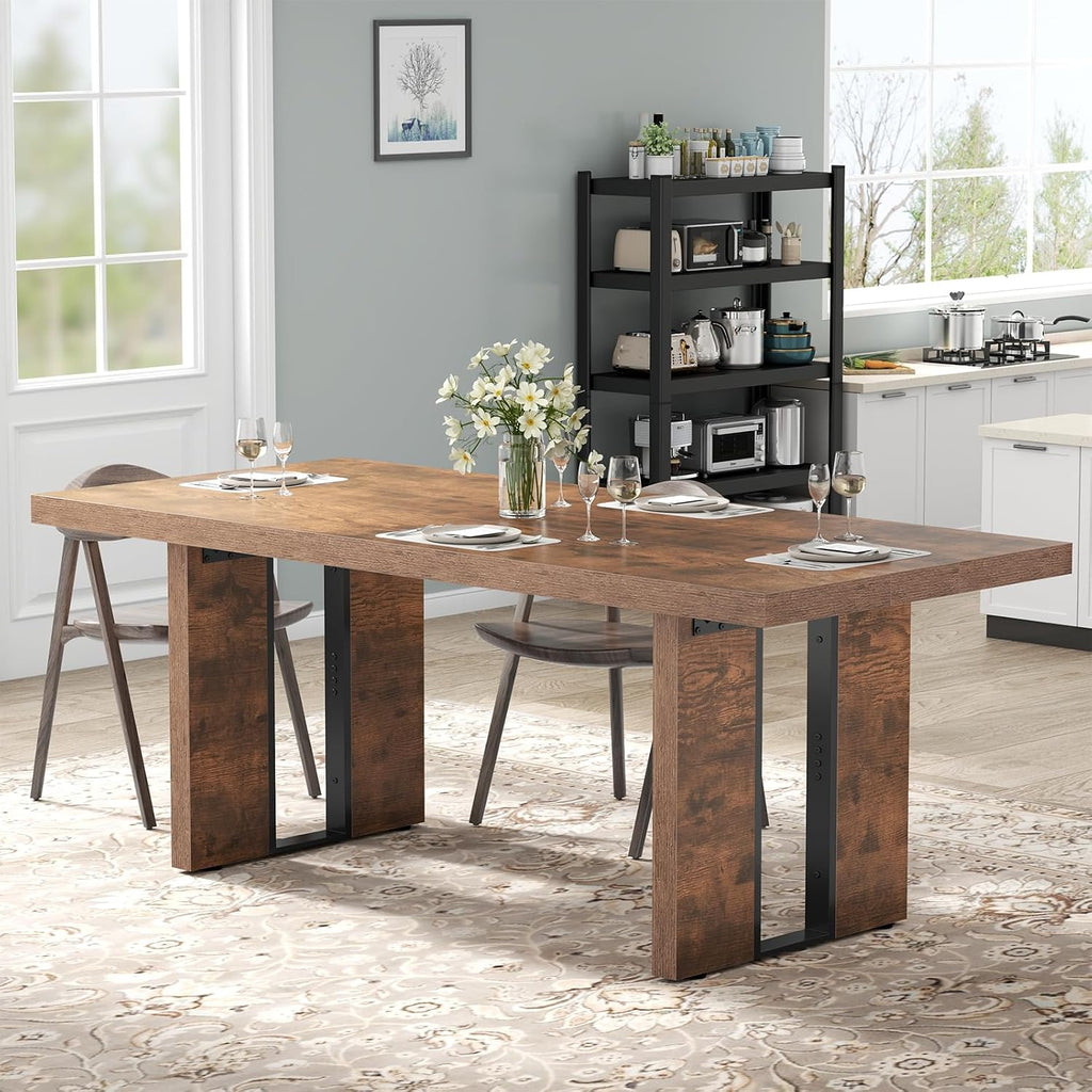 Loomie 70.8 Inch Dining Table, Rustic Farmhouse Kitchen Table for 6-8 People, Large Dinning Room Furniture Rectangle Dinner Table for Living Room, Apartment, Home Office, Rustic