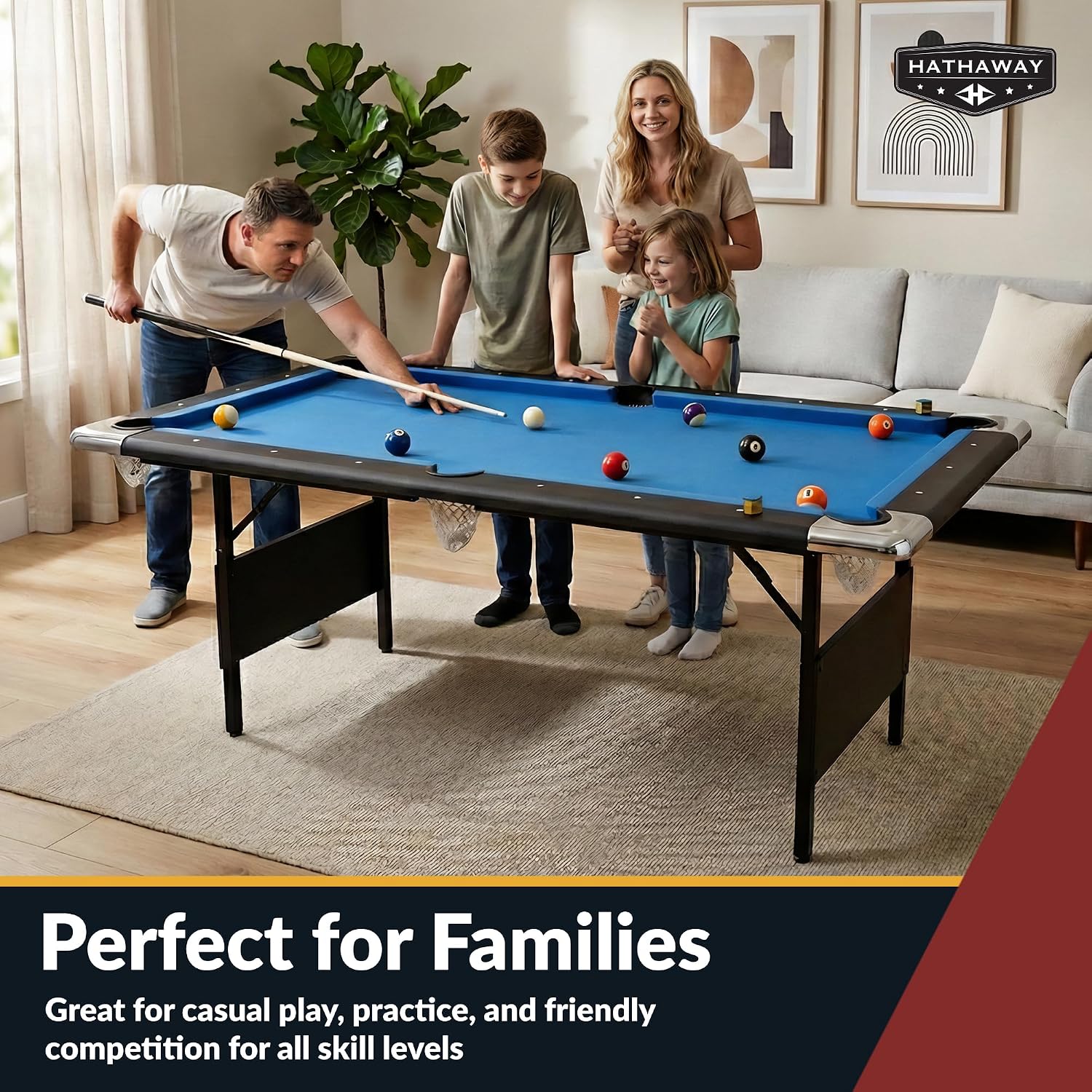 Hathaway Fairmont Folding Pool Table for Family & Home Use Includes Full Set of Billiard Balls, Cues, Chalk, Triangle and Carrying Bag, Portable Space-Saving Table