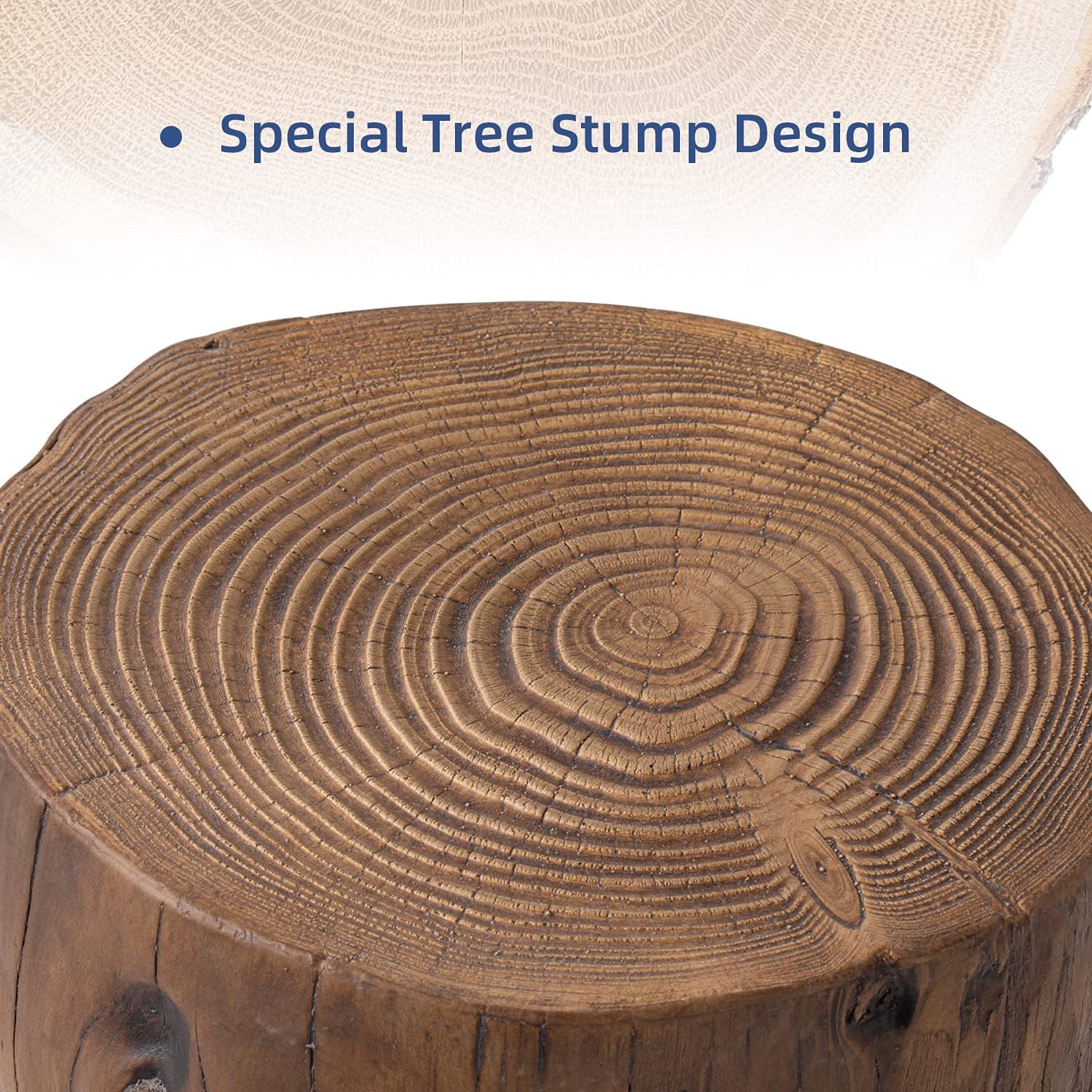 HOMPUS Concrete Outdoor Side Table Set of 2, 2 Piece Tree Stump Modern Round Coffee Table Accent Set Plant Stand Faux Wood End Table Garden Stool for Patio,Home Decor, Living Room, Dark Walnut
