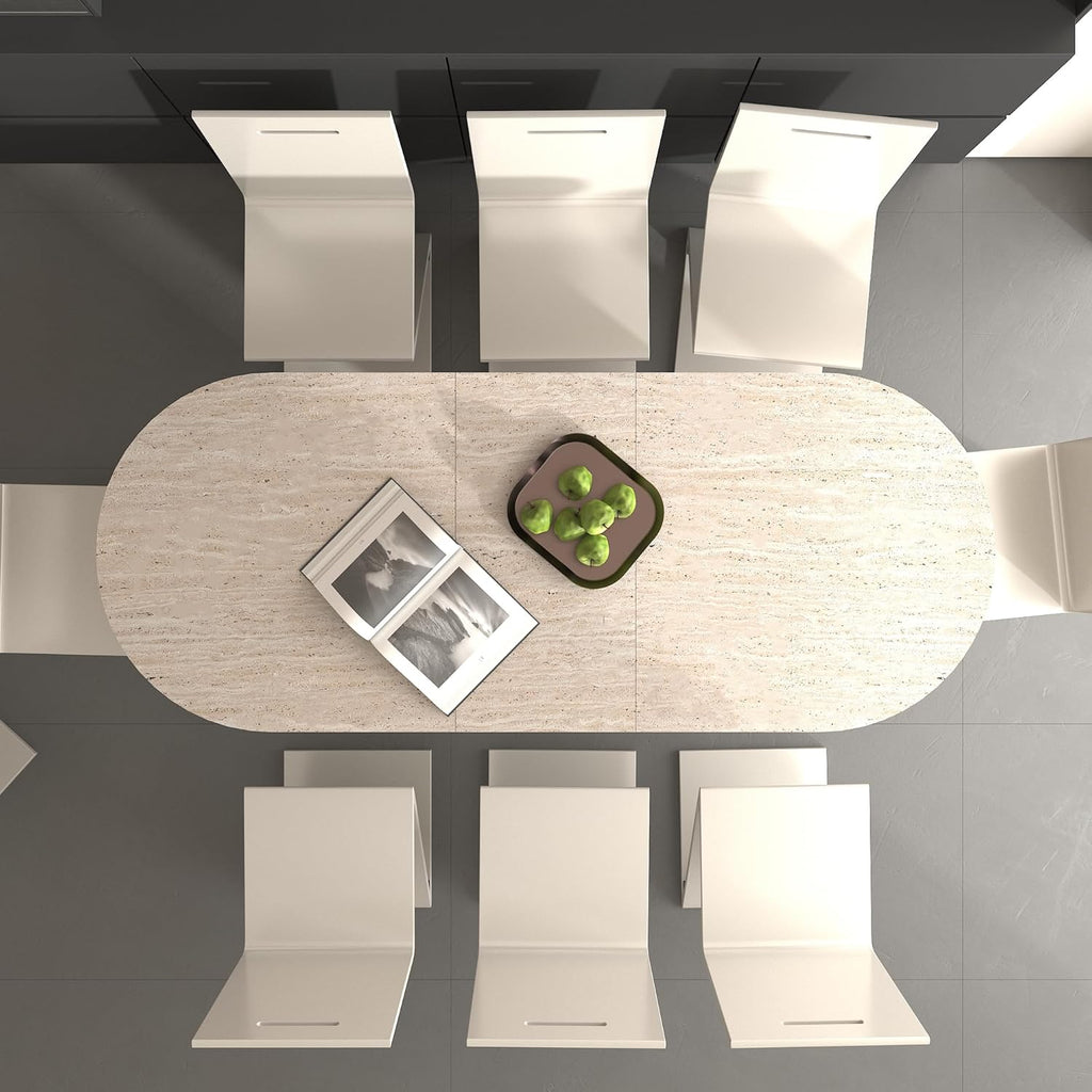 78.74'' Extendable Oval Dining Table with for 4-8, Modern Mid-Century Wood Expandable Kitchen Dinner Conference Table for Living Room Office, Beige