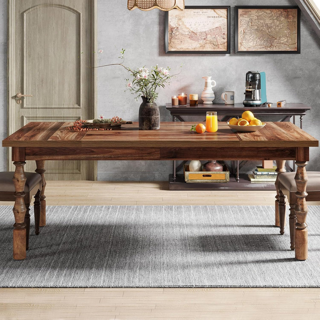 Tribesigns 62' Farmhouse Dining Table for 4-6 People, Large Rectangle Kitchen Table, Dinner Table Kitchen & Dining Room Furniture with Carved Turned Legs