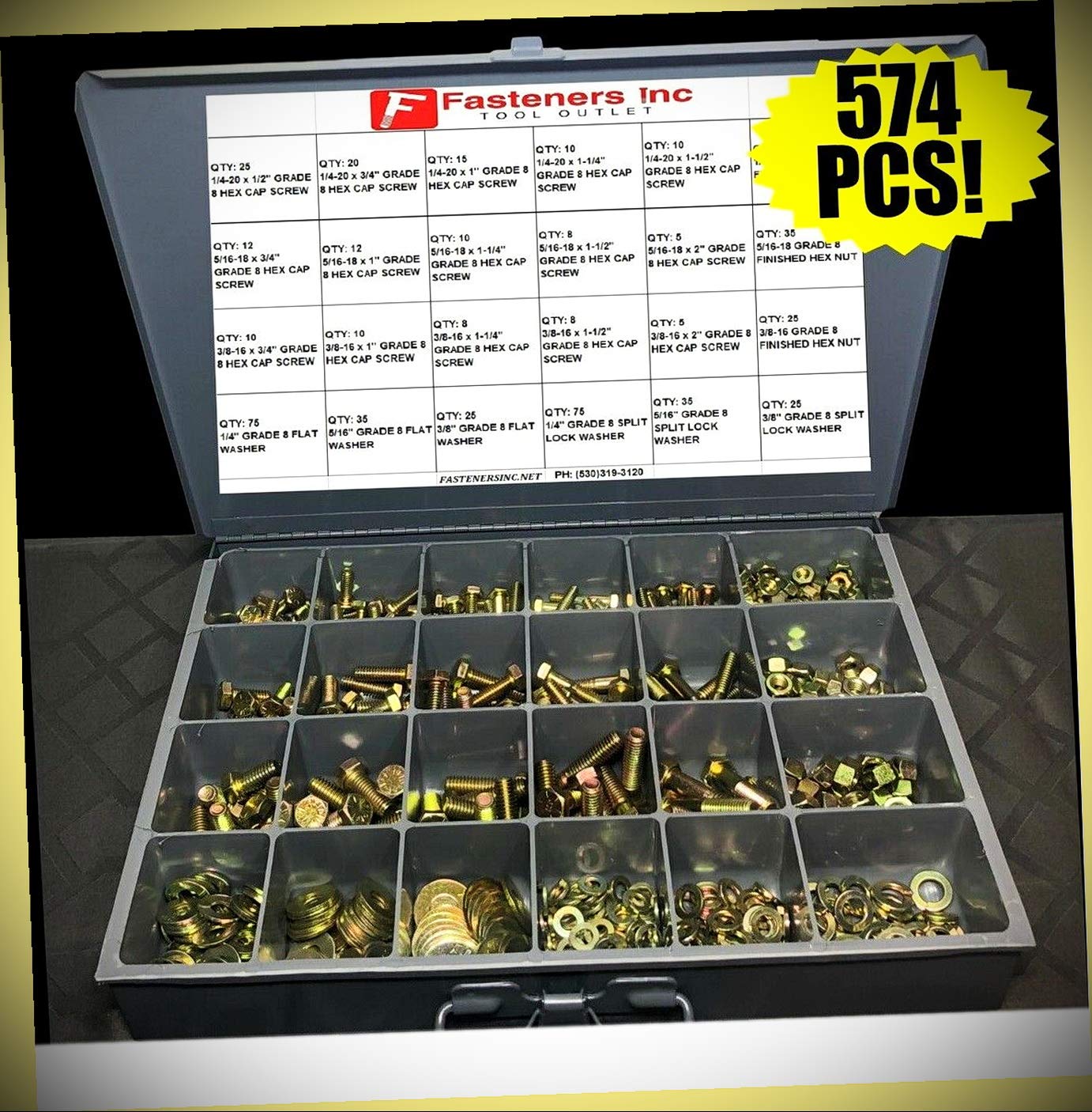 Grade 8 Hex Bolts, Nuts & Washers Assortment Kit COARSE Thread - 574 Pieces! Set #RD-4229FST Warranity by Pr-Mch