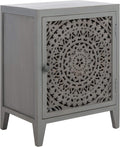 SAFAVIEH Furniture - Thea 1-Door Carved Nightstand - Grey Walnut - Mango Wood - Artisan Global Design - Ideal for Bedroom, 20'W x 14'D x 26'H - Fully Assembled (NST5300B)
