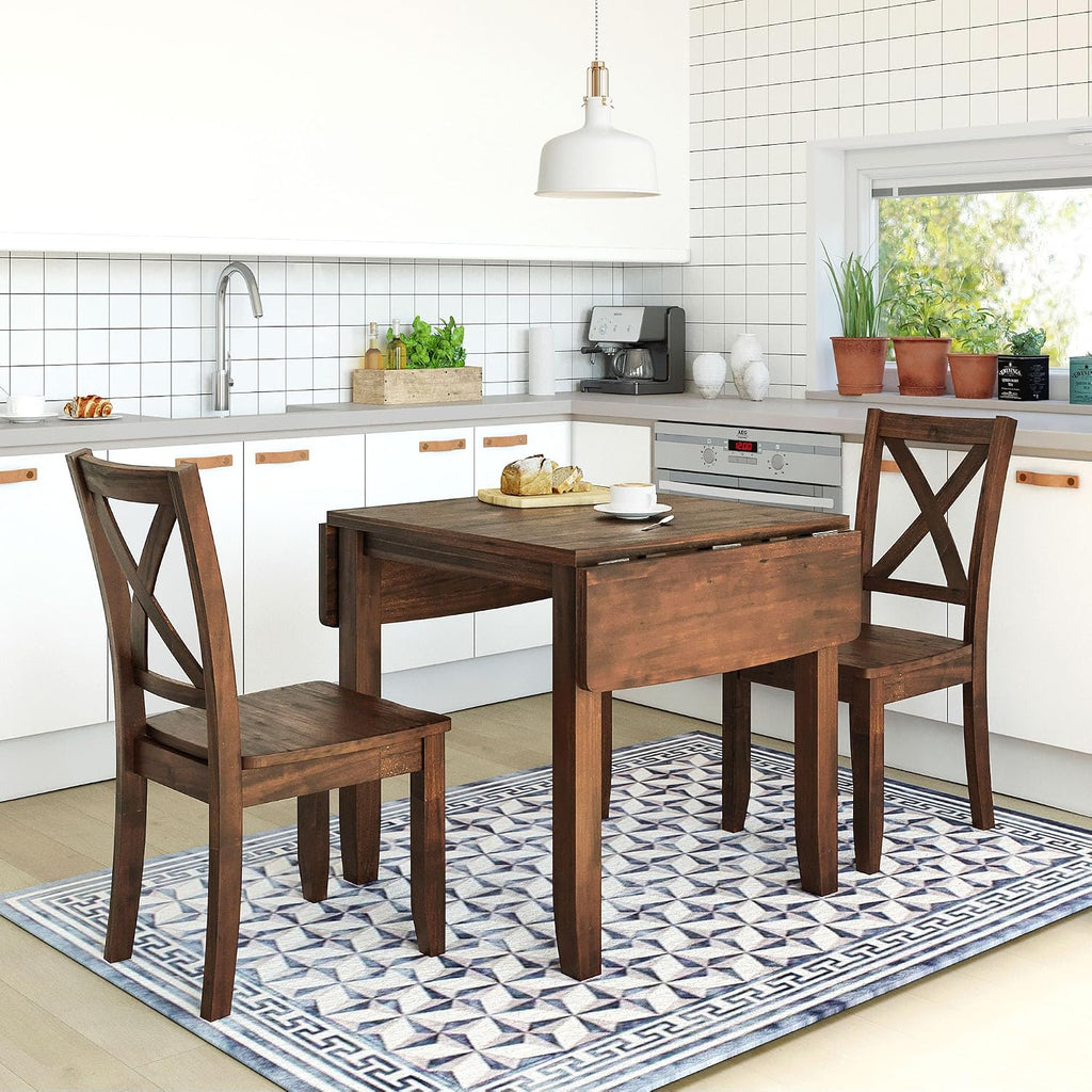 LUMISOL Farmhouse 3-Piece Drop Leaf Dining Table Set with 2 X-Back Chairs, Space-Saving Wood Table and 2 Chairs, Extendable Kitchen Table Set, Walnut