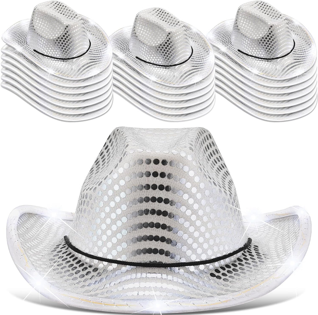 Tisancy 20 Pack Lights Cowboy Cowgirl Hat LED Flashing Light Up Hat for Western Bachelorette Party Wedding Bridal