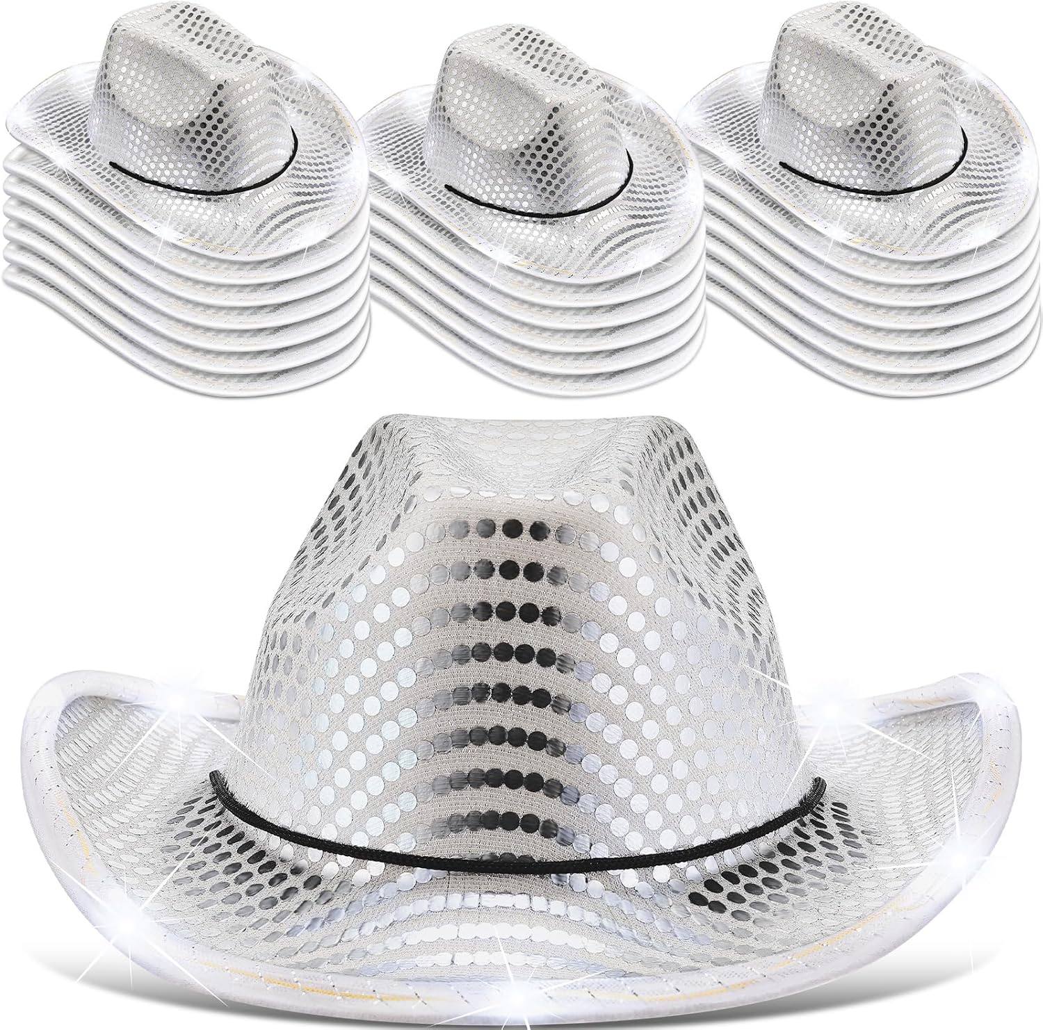 Tisancy 20 Pack Lights Cowboy Cowgirl Hat LED Flashing Light Up Hat for Western Bachelorette Party Wedding Bridal
