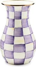 MACKENZIE-CHILDS Enamel Vase, Unique Flower-Vase Decor for Living Room, Tall, Purple-and-White Violet Check