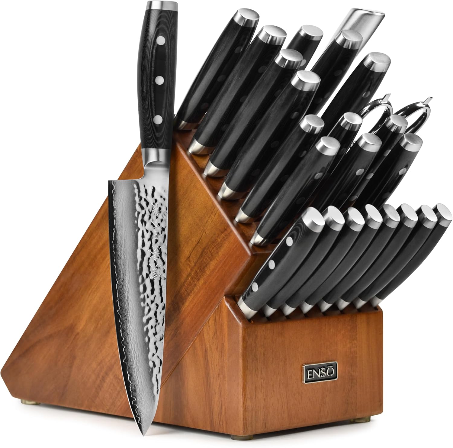 Enso Knife Set - Made in Japan - HD Series - VG10 Hammered Damascus Japanese Stainless Steel with Acacia Knife Block - 25 Piece