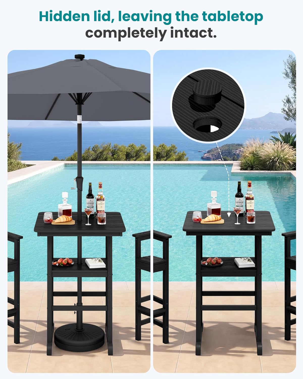 SERWALL Balcony Adirondack Chairs and Table 3 Pieces Set, Oversize Adirondack Bar Height Chairs Set of 2 and Bar Table, Outdoor Bar Stools Set, Black