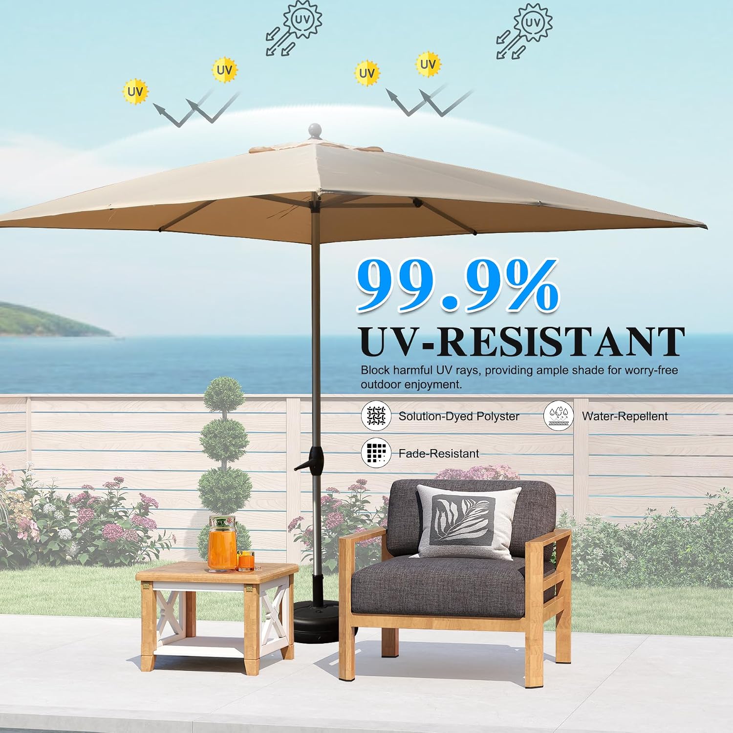 Domi 9' x 11.5' Rectangular Patio Umbrella Outdoor Table Umbrella with 8 Sturdy Ribs & Crank, Aluminum Market Umbrella UV Protection Waterproof Sun Umbrella for Deck Pool Backyard Beach, Beige