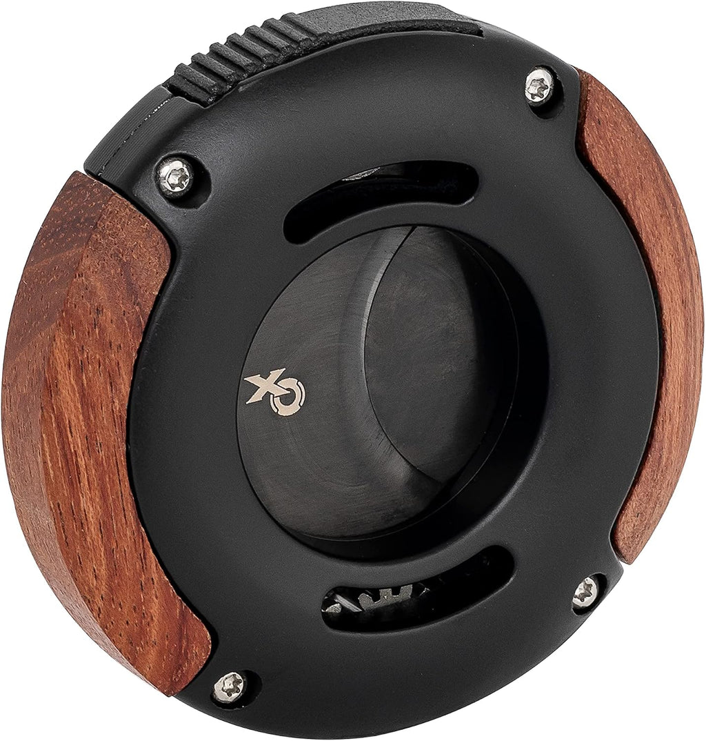 XIKAR XO Double Guillotine Cigar Cutter, Black & Redwood – Dual Stainless Steel Blades, 64 Ring Gauge, Round Aluminum Body, Precision Cigar Cutting, Spring-Loaded Release, Premium Cutter for Cigar Aficionados