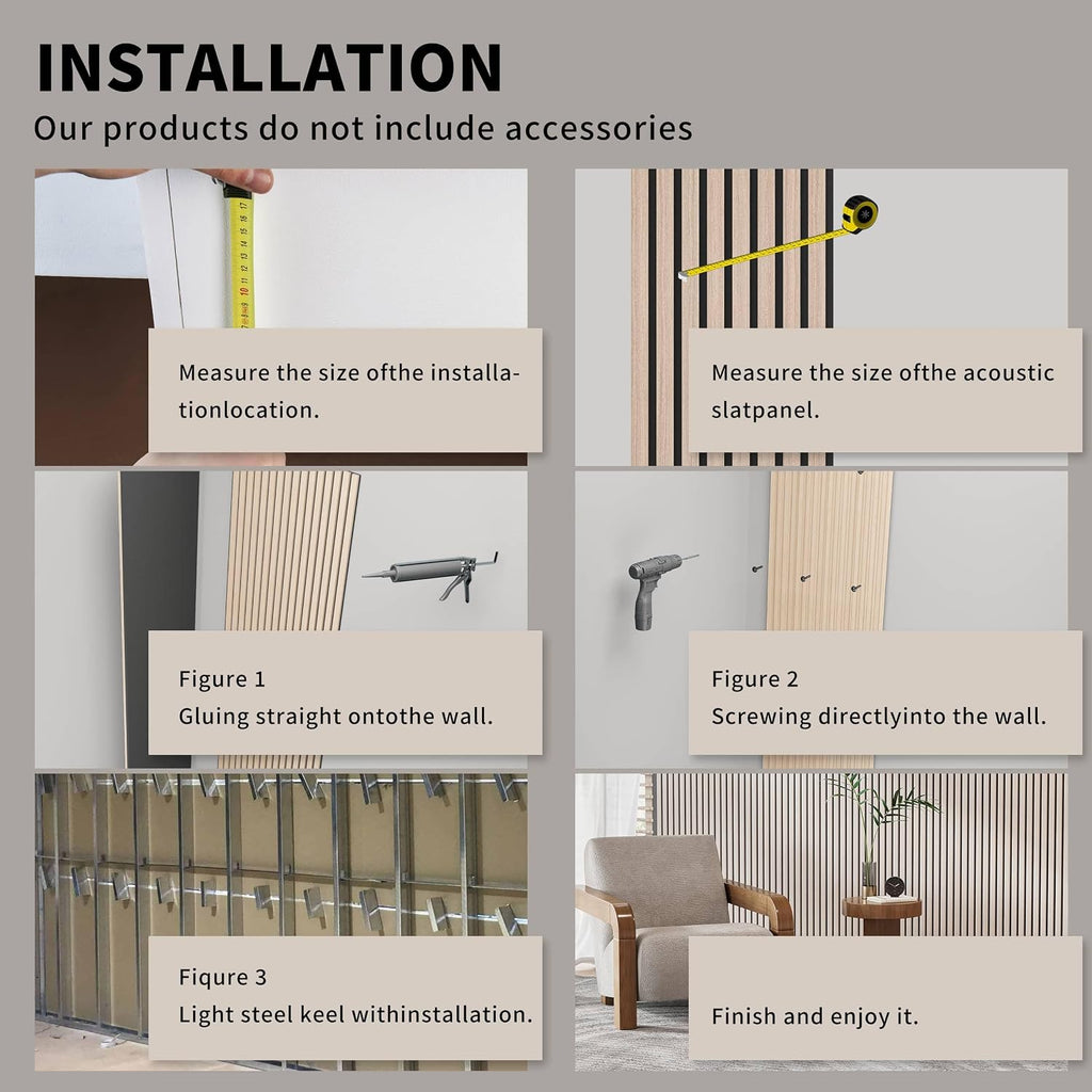 POHARE Wood Slat Wall Panels, 4 Pack Accent Decorative Acoustic Wood Slats for Wall and Ceilings, Acoustic Panels for Interior Wall Décor on Felt Back Board, Natural, 8 x 1 ft