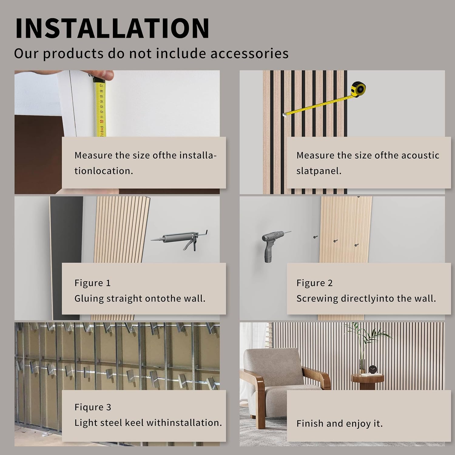 POHARE Wood Slat Wall Panels, 4 Pack Accent Decorative Acoustic Wood Slats for Wall and Ceilings, Acoustic Panels for Interior Wall Décor on Felt Back Board, Natural, 8 x 1 ft