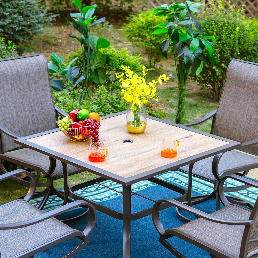 PHI VILLA Patio Dining Table for Outside, 37' x 37' Square Outdoor Dining Table for 4, Premium PVC Table Top with 1.57' Umbrella Hole and Metal Frame