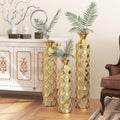 Floor Metal Decorated Vases Set of 3 for Gorgeous Home Decoration Large Glazed Metal Vases (Antique Gold)