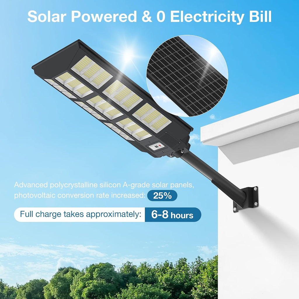 OKPRO 15000W Solar Street Lights Outdoor,Commercial Parking Lot Lights Dusk to Dawn, Waterproof Solar Security Flood Lights with Motion Sensor and Remote for Yard, Highways, Driveway,Farm