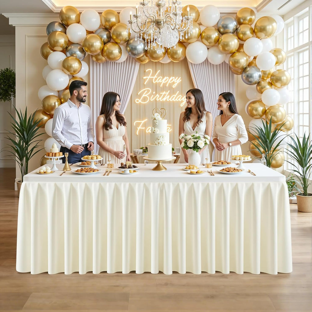 6 Pack Ivory Rectangle Tablecloth 6 FT Stretch Spandex Fitted Table Cloth for 6 Foot Rectangle Tables Banquet Tablecloths Wrinkle Free Table Cover Skirt Ruffle Tablecloth for Party Wedding Birthday