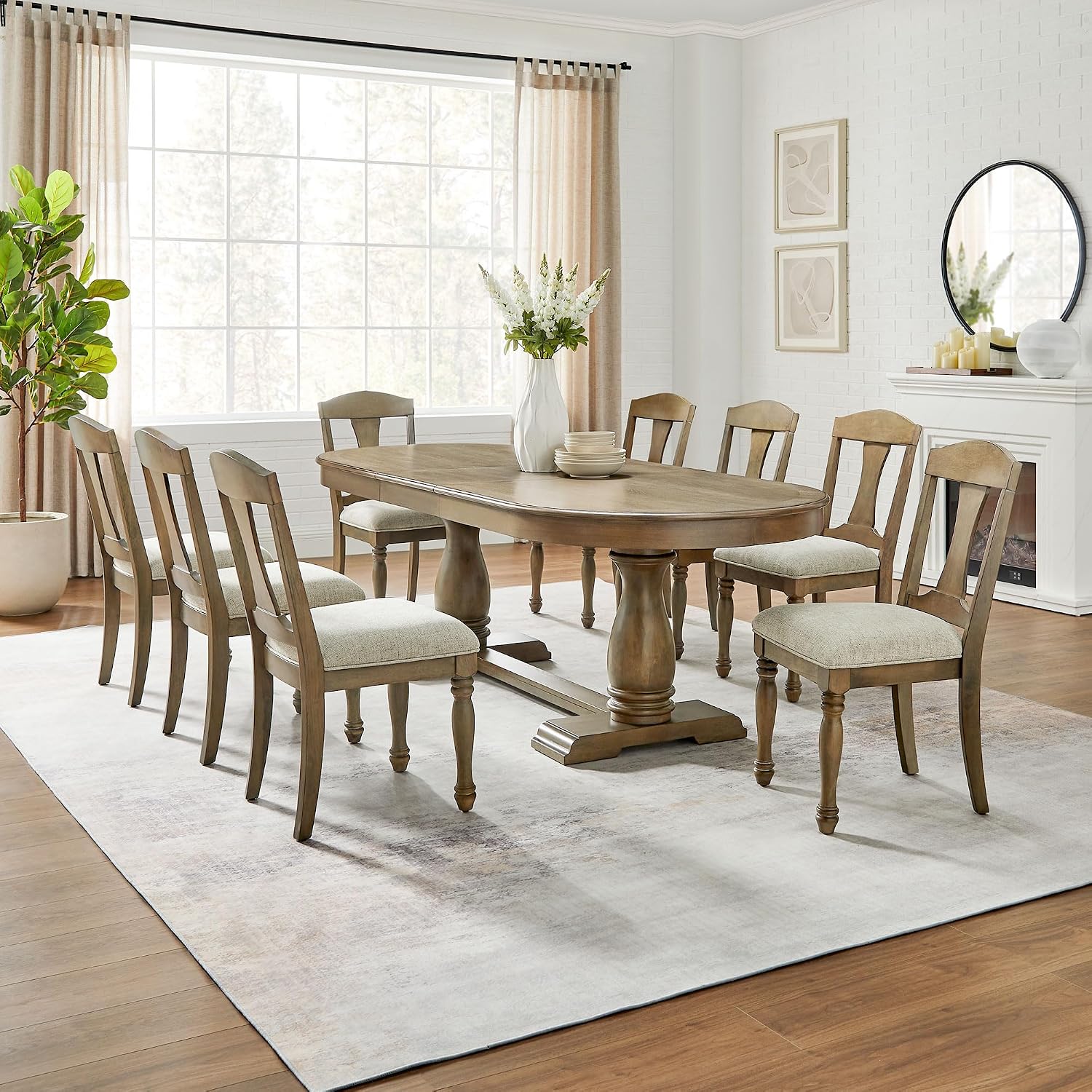 94.06'' Extendable Dining Table Rustic Wood Oval Dining Kitchen Dinner Table for 4-8, Modern Mid-Century for Living Room, White Oak