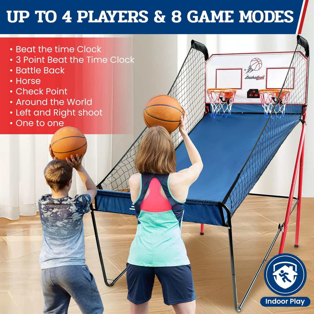 BAGAIL Basketball Arcade Game, Electronic Basketball Shooting Game with 8 Game Modes, Arcade Sounds, Foldable Frame, 4 Balls, Inflation Pump, Ideal Indoor Sport Games for All Players - Dual Shots