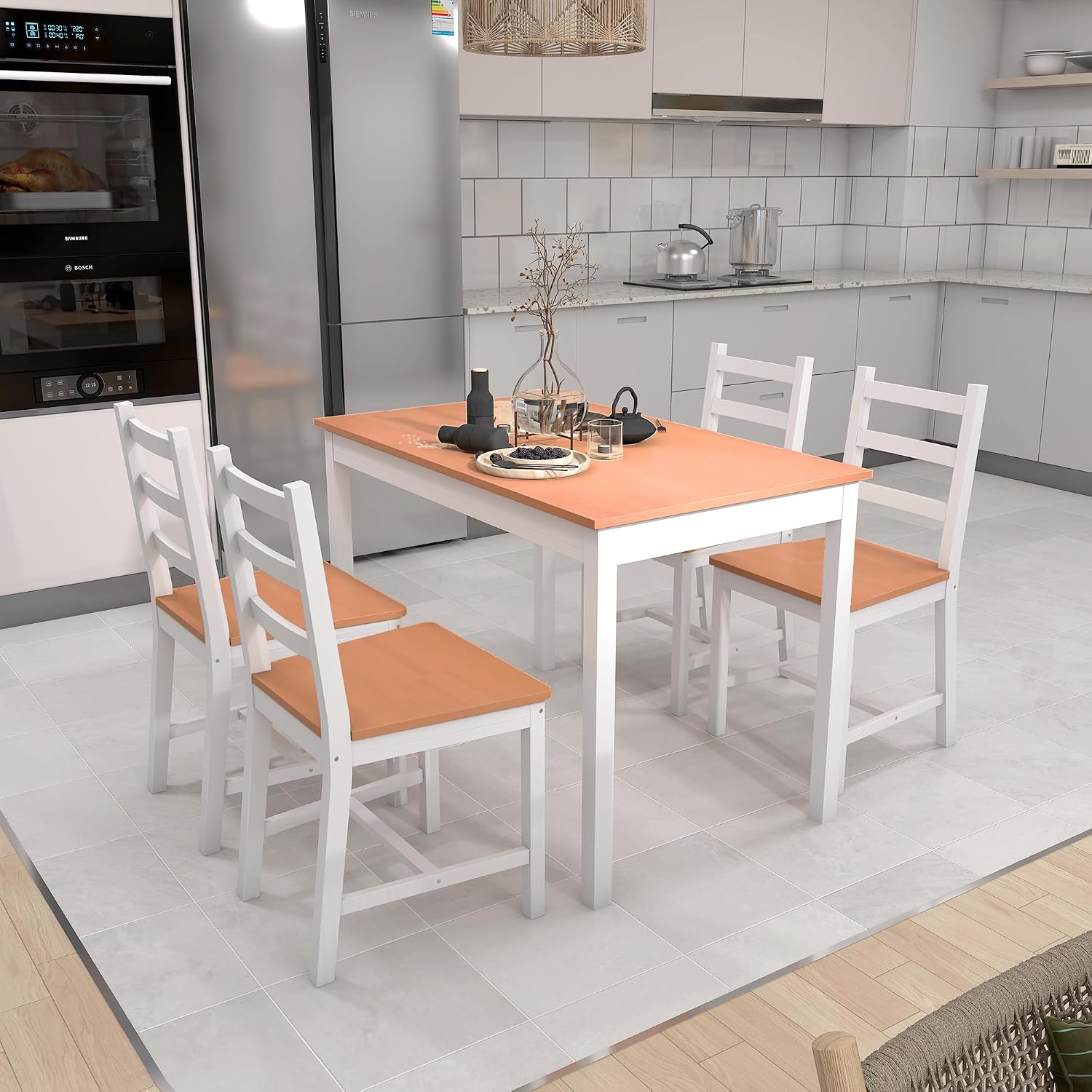 HOMCOM Dining Table Set for 4, 5 Piece Modern Kitchen Table and Chairs, Wood Dining Room Set for Small Spaces, Breakfast Nook, White