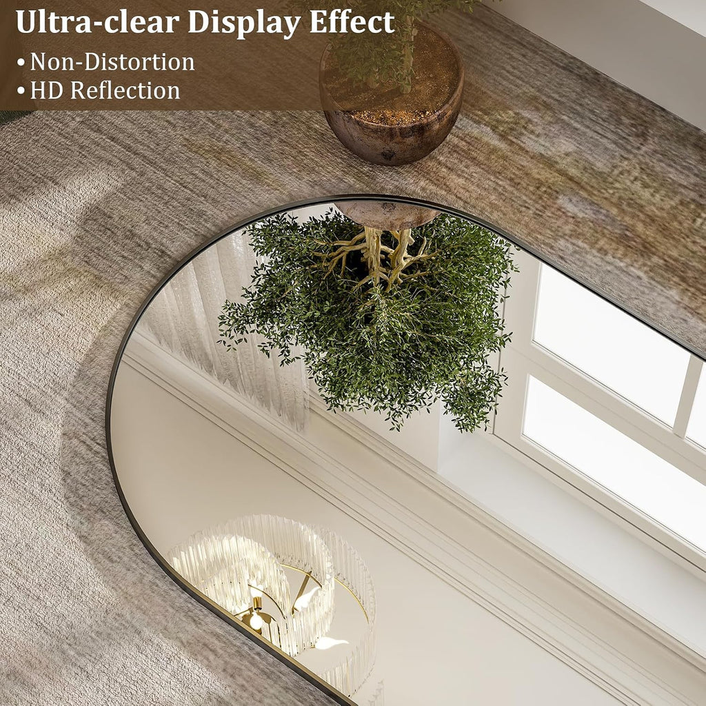 HARRITPURE 76'x34' Arched Full Length Mirror Free Standing Hanging Mounted Mirror Aluminum Frame Modern Simple Home Decor for Living Room Bedroom Cloakroom, Black