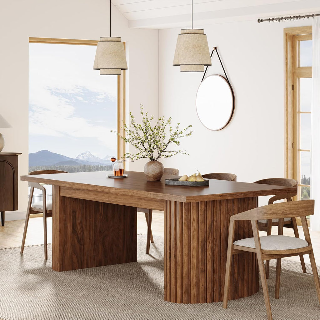 Tribesigns 78.7' Extra Long Dining Table for 6-8 People, Large Farmhouse Kitchen Table with Wooden Tabletop, Rustic Style Rectangular Dinner Table for Dining Room, Kitchen, Living Room, Walnut