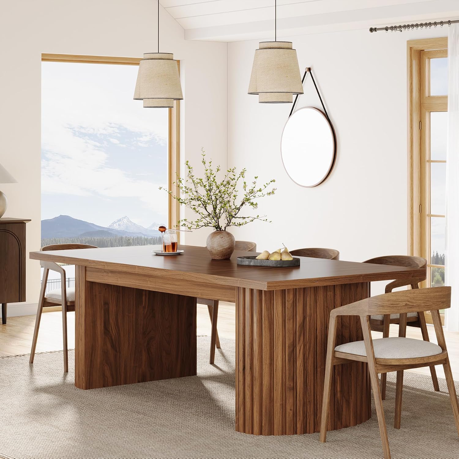 Tribesigns 78.7' Extra Long Dining Table for 6-8 People, Large Farmhouse Kitchen Table with Wooden Tabletop, Rustic Style Rectangular Dinner Table for Dining Room, Kitchen, Living Room, Walnut