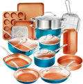 GOTHAM STEEL 20 Piece Copper Pots and Pans Set Nonstick Cookware & Ceramic Bakeware Set, PFOA PFOS Free, Dishwasher/Oven Safe to 500°F, Non Toxic, Metal Utensil Safe – Turquoise