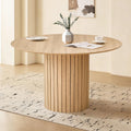 47' Round Dining Table for 4, Farmhouse Kitchen Table [Chamfered Edge Tabletop] Circle Pedestal Dinner Table, φ47.2'x29.5'H, Natural