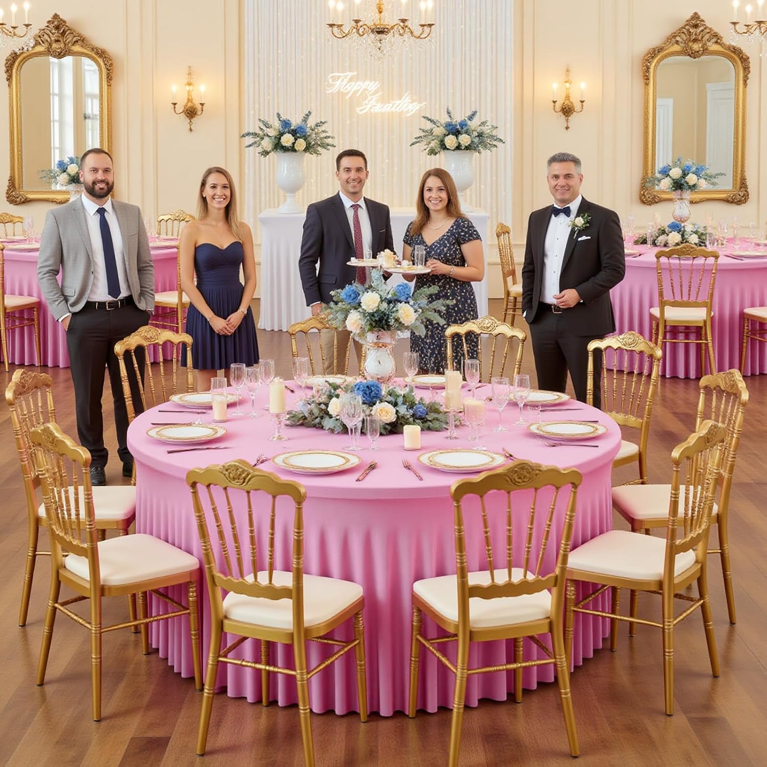 6 Pack Pink Round Tablecloth, Fitted Table Cloths for 6 foot Round Tables, Washable 132 Inch Table Skirt for Wedding Birthday Photography Themed Parties Banquet Holidays Pink Party Decorations
