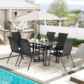 TLSUNNY 7 Pieces Patio Dining Set, Outdoor Table and Chairs W/1.69″ Umbrella Hole, 30'X 55' Table and Stackable Textilene Chair, All Weather Patio Furniture Set (Umbrella not Included) (Black)