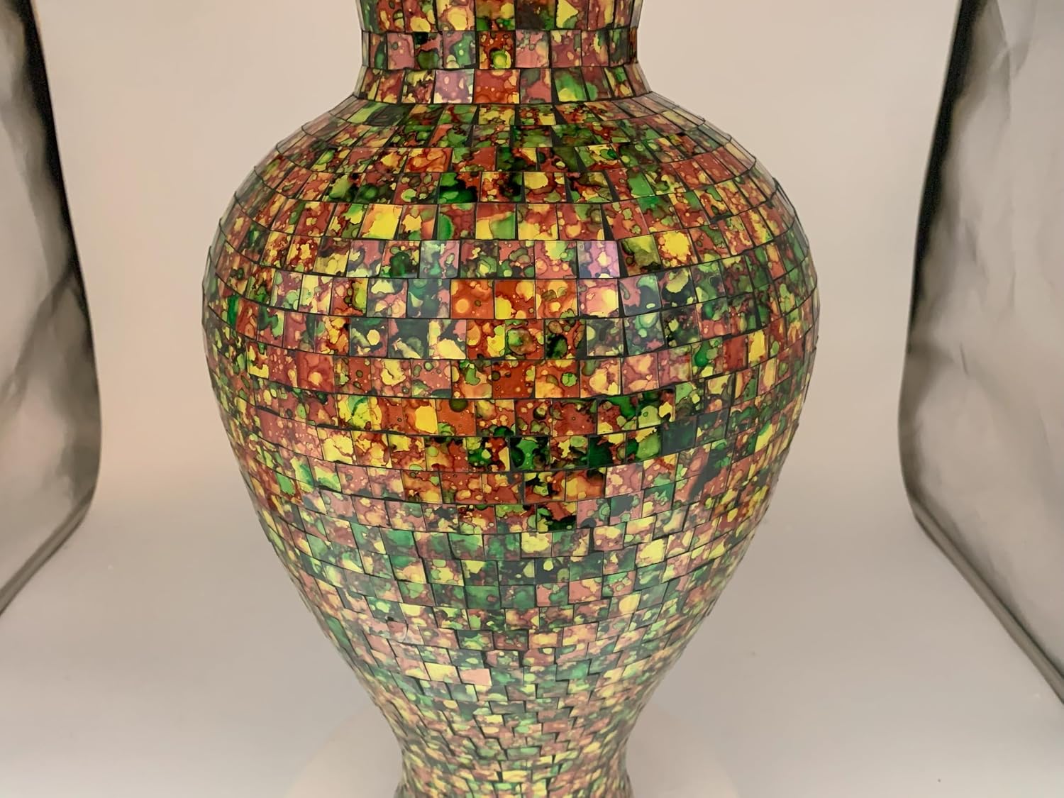 Floor Vase, 24 Inch Mosaic Vase – Tall Cylinder Made of Terracotta with Red, Orange, and Green Glass Mosaic Pieces – Handcrafted Decorative Home Décor Accent Piece for Bedroom, Living Room