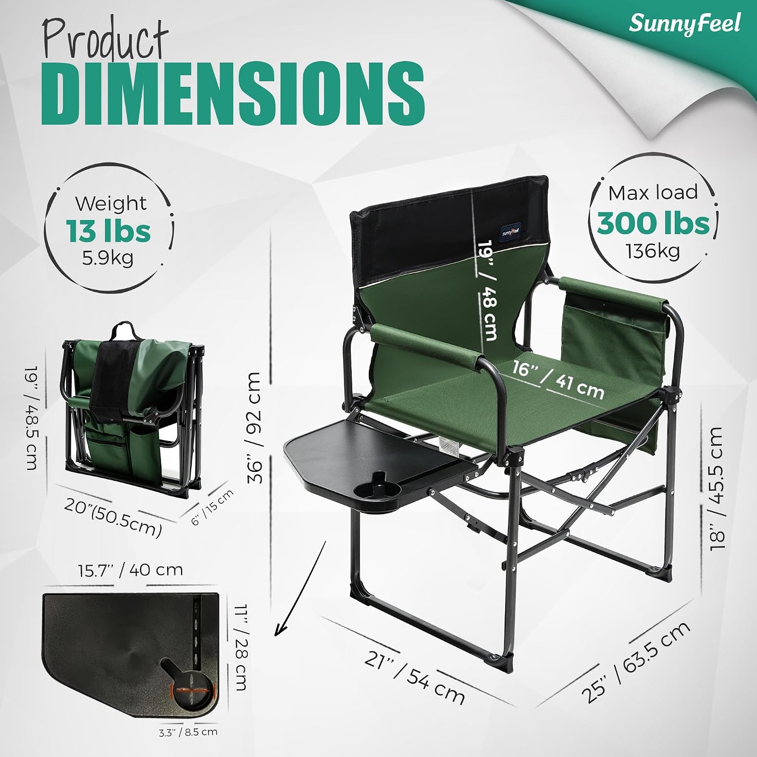 SUNNYFEEL Camping Directors Chair 2 Pack, Heavy Duty,Oversized Portable Folding Chair with Side Table, Pocket for Beach, Fishing,Trip,Picnic,Lawn,Concert Outdoor Foldable Camp Chairs