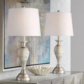 Regency Hill Arden 25' High Modern 3-Way Table Lamps Set of 2 with Dimmers Silver Brushed Nickel Finish Mercury Glass White Shade Living Room Bedroom Bedside Nightstand House Office