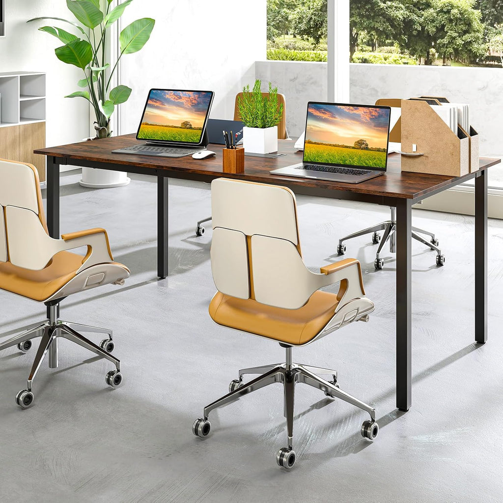 LDAILY 6ft Conference Table, 71'x35.5' Large Meeting Table with Sturdy Metal Legs & Cable Grommet, 8-10 People Conference Room Table for Training Space, Boardrooms, Collaborative Zones (2)