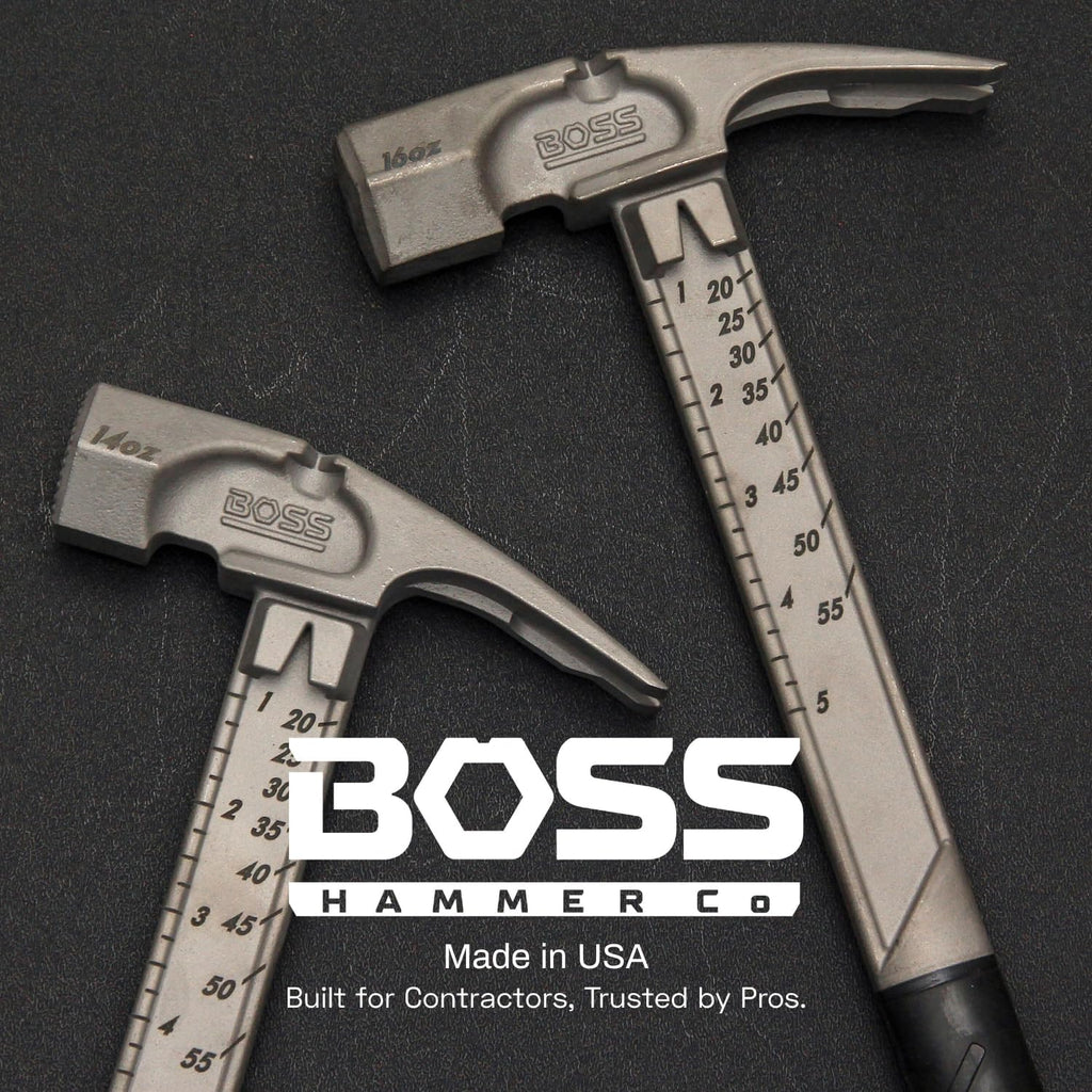 Boss Hammer 14 oz. Pro Plus Titanium Hammer - Ti64 Construction Grade, New Side Nail Extractor, 20% Thicker Handle, 1/4' Tether Hole, Smooth Face - Made in the USA - BHPPS14TIS