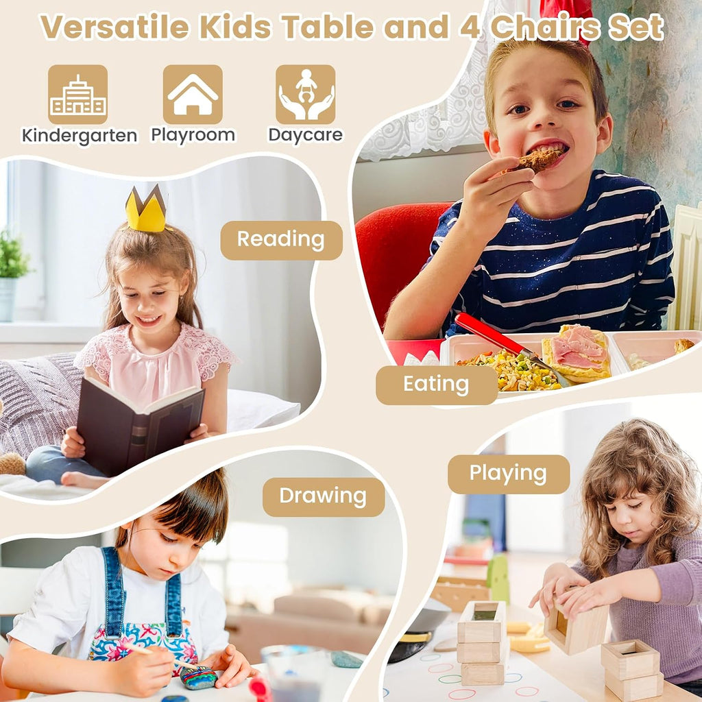 HONEY JOY Kids Table and Chair Set, Bentwood Toddler Round Table and 4 Chairs for Craft Art, Building Block, 5-Piece Children Furniture Set for Daycare, Kindergarten, Playroom (Gray)